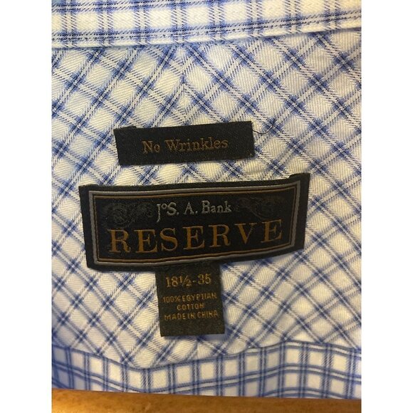 Jos A Bank Reserve Blue White Checked Plaid Button Down Wrinkle Free Shirt - Picture 4 of 10